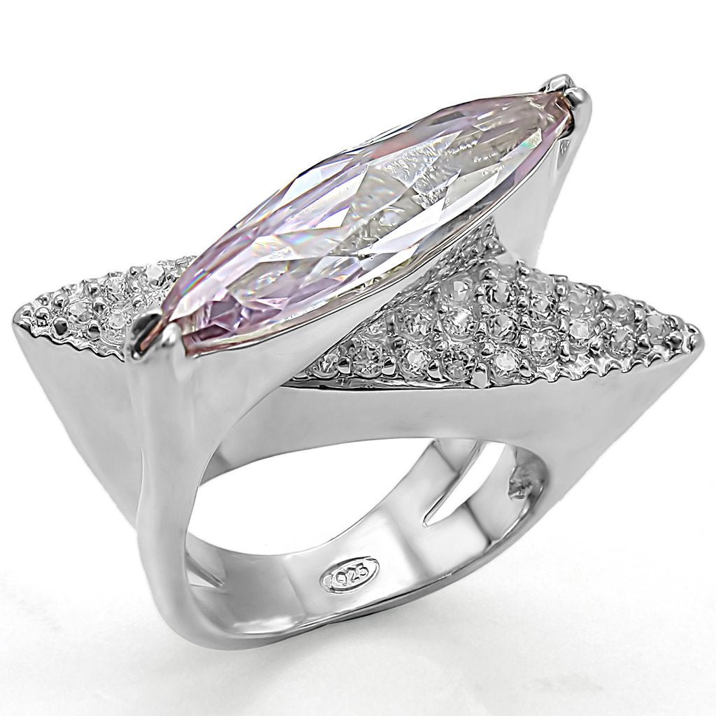 JCES390 High-Polished 925 Sterling Silver Ring with AAA Grade CZ in Light Amethyst