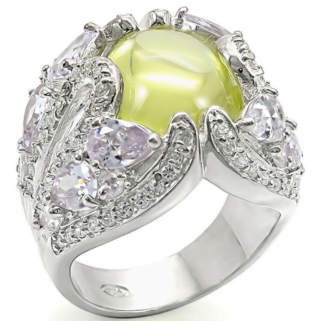 JCES391 High-Polished 925 Sterling Silver Ring with AAA Grade CZ in Apple Green color