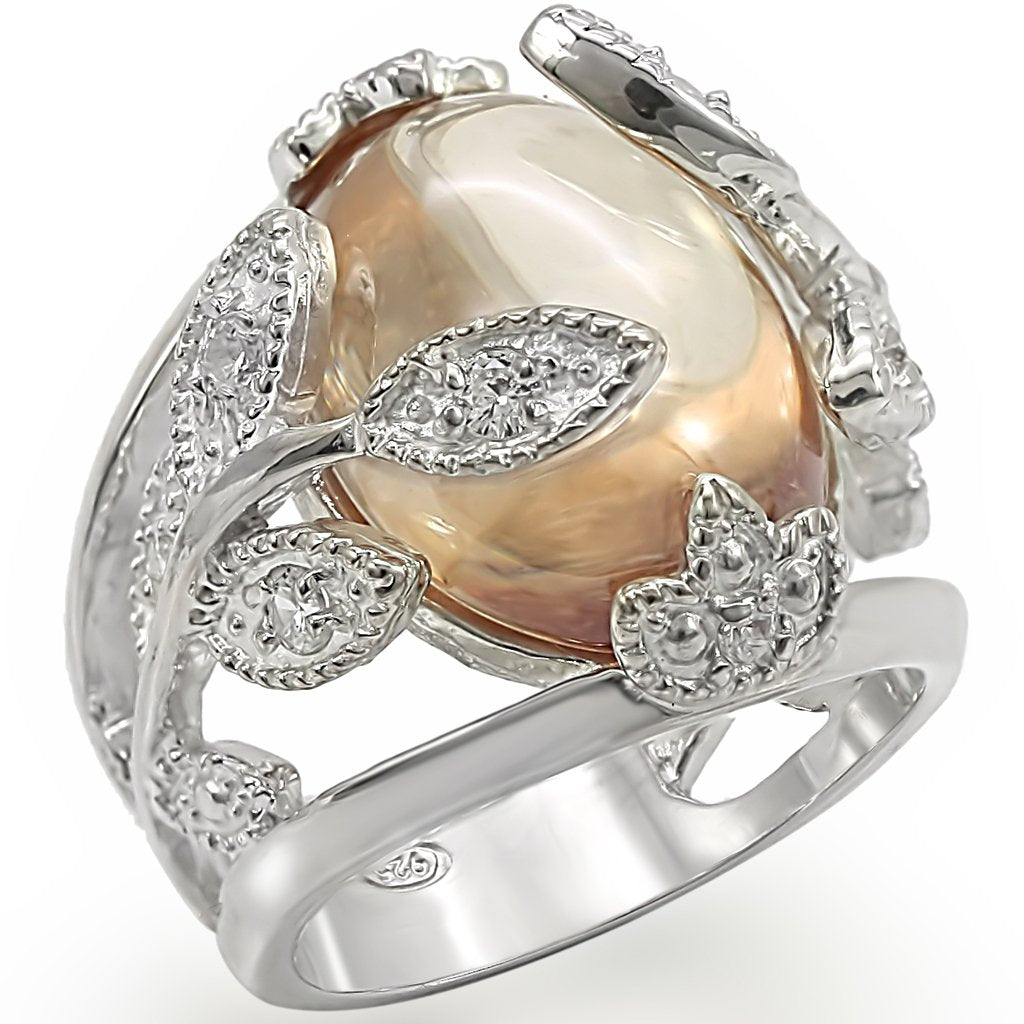 JCES392 High-Polished 925 Sterling Silver Ring with AAA Grade CZ in Champagne