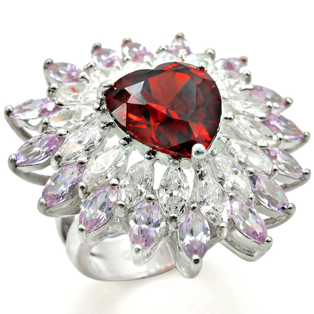 JCES399 High-Polished 925 Sterling Silver Ring with AAA Grade CZ in Garnet