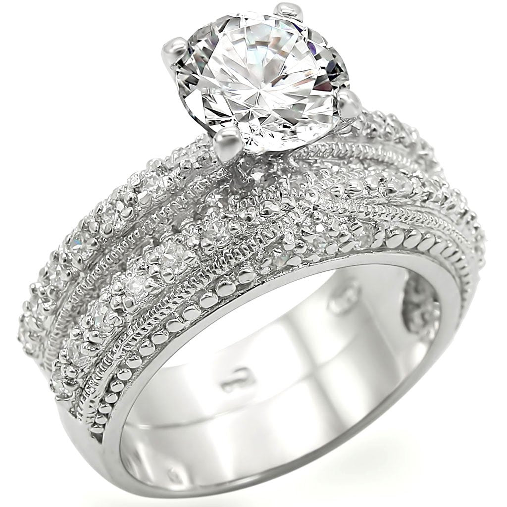 JCES400 Rhodium 925 Sterling Silver Ring with AAA Grade CZ in Clear