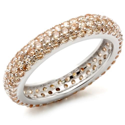JCES403 Rhodium 925 Sterling Silver Ring with AAA Grade CZ in Champagne