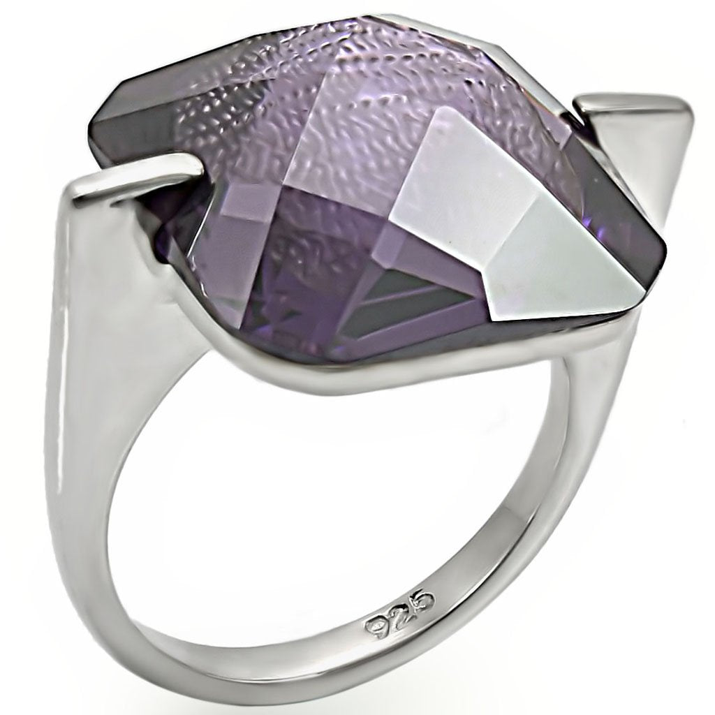 JCES409 High-Polished 925 Sterling Silver Ring with AAA Grade CZ in Amethyst