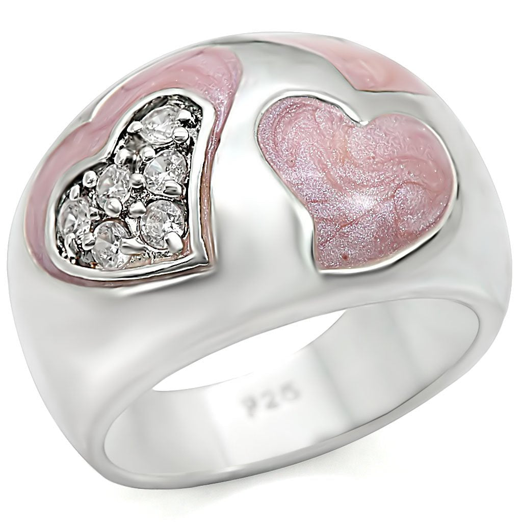 JCES467 Rhodium 925 Sterling Silver Ring with AAA Grade CZ in Clear