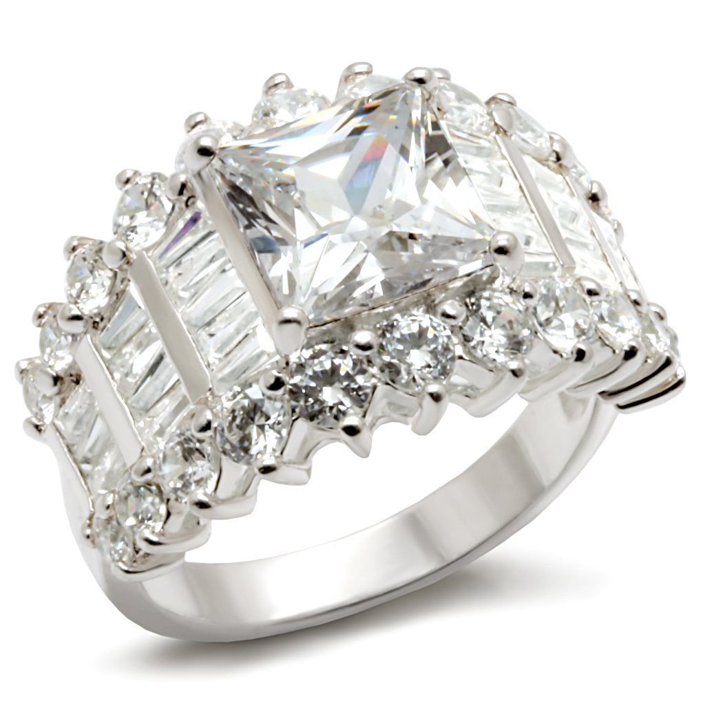 JCES482 Rhodium 925 Sterling Silver Ring with AAA Grade CZ in Clear