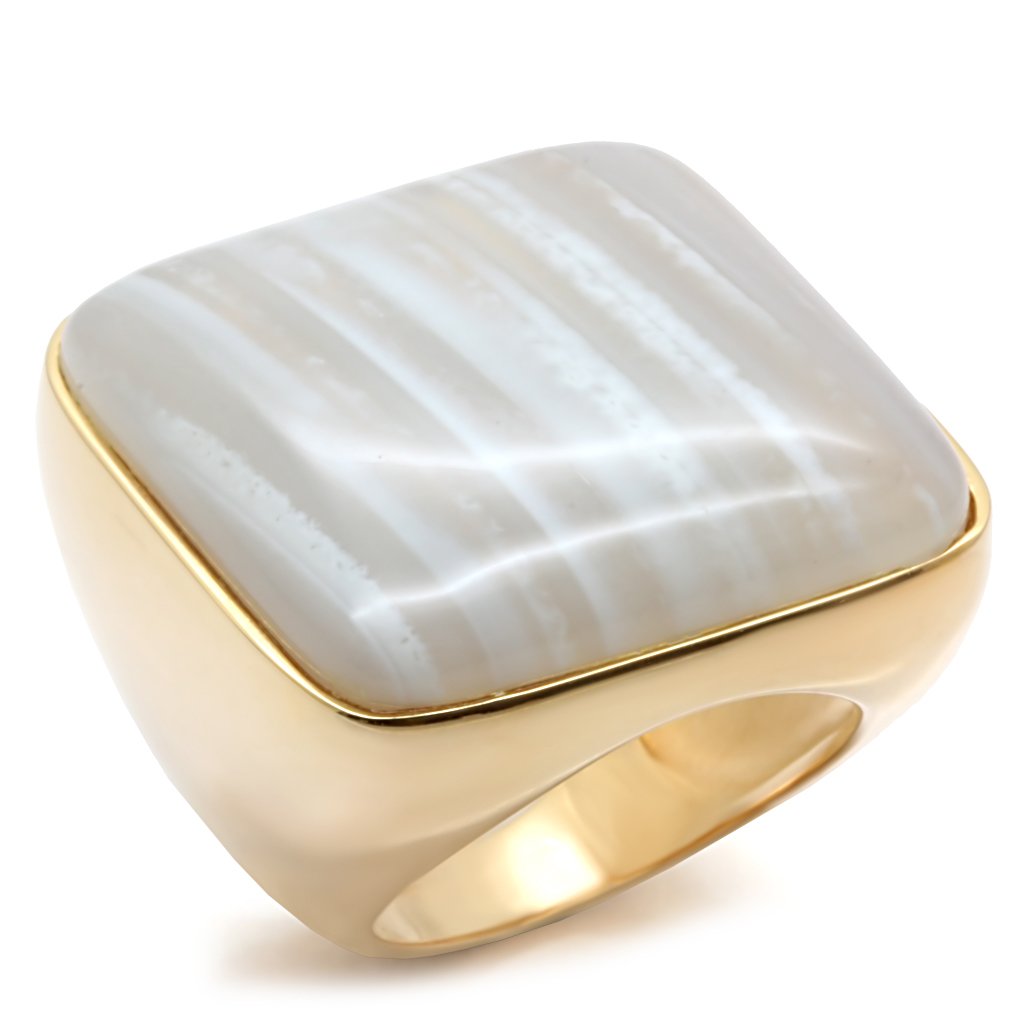 JCES492 Gold 925 Sterling Silver Ring with Semi-Precious Agate in Multi Color