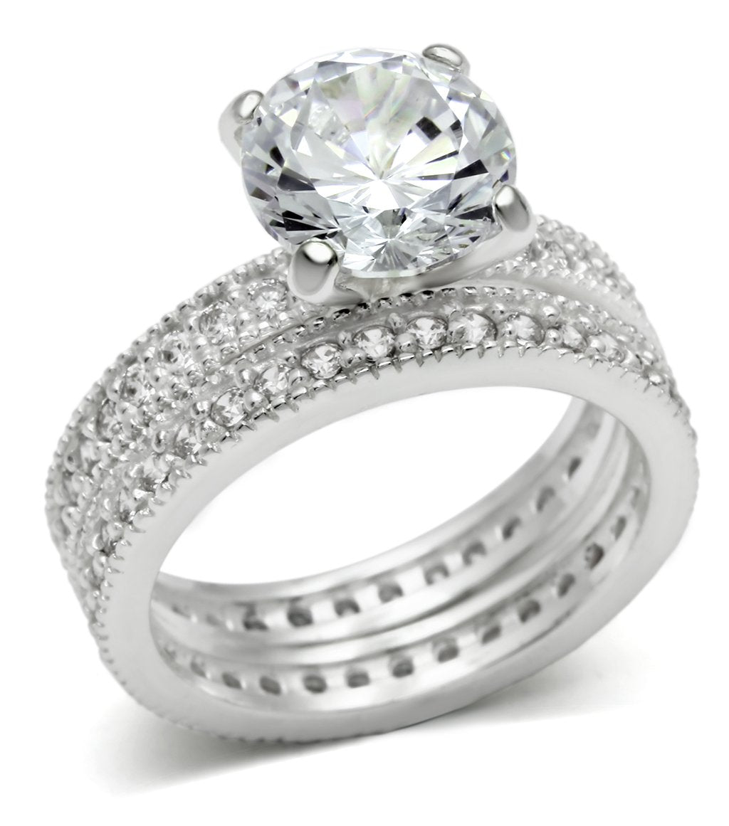 JCES527 Rhodium 925 Sterling Silver Ring with AAA Grade CZ in Clear