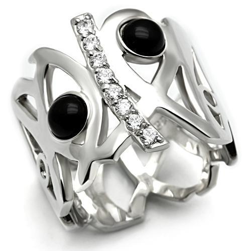 JCES532 Silver 925 Sterling Silver Ring with Semi-Precious Onyx in Jet