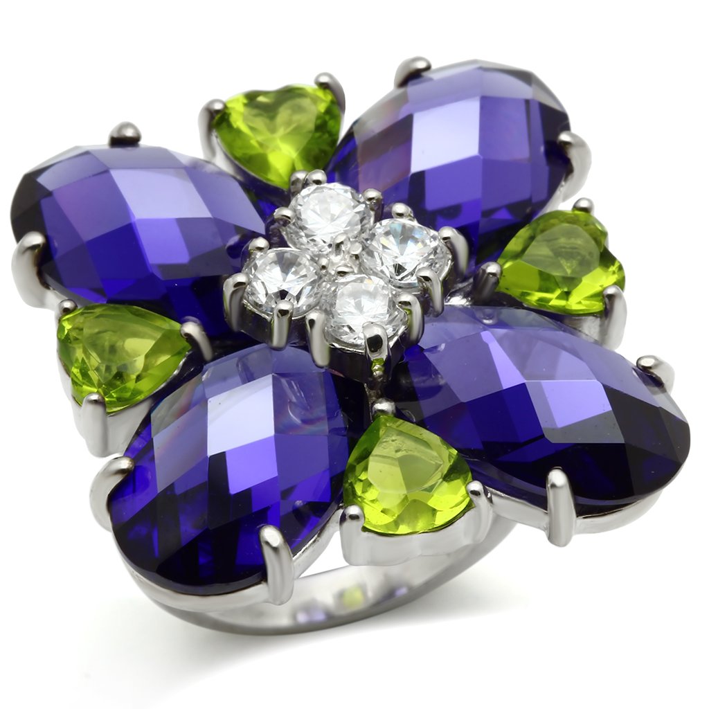 JCES534 Silver 925 Sterling Silver Ring with AAA Grade CZ in Multi Color