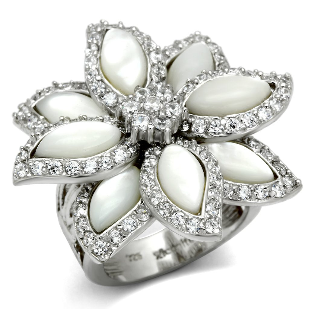 JCES556 Rhodium 925 Sterling Silver Ring with Precious Stone Conch in White