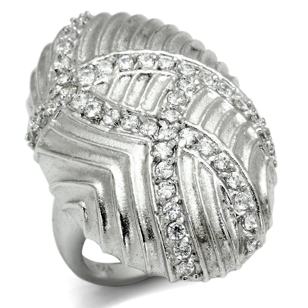 JCES569 Rhodium 925 Sterling Silver Ring with AAA Grade CZ in Clear