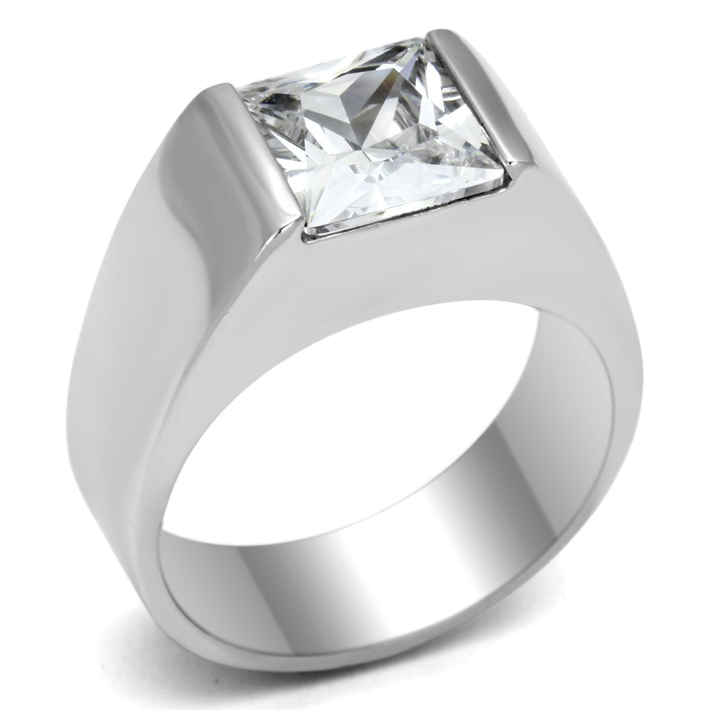 JCES575 Rhodium 925 Sterling Silver Ring with AAA Grade CZ in Clear