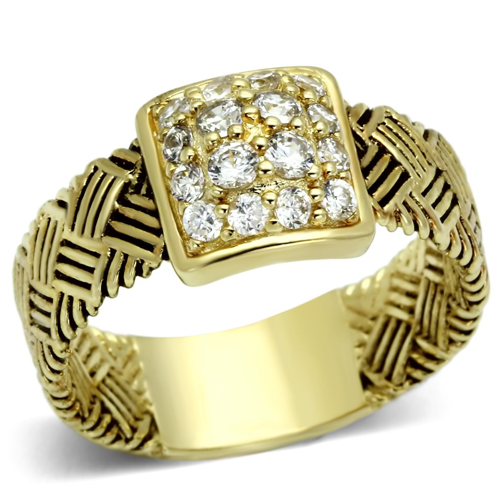 JCES598 Gold 925 Sterling Silver Ring with AAA Grade CZ in Clear