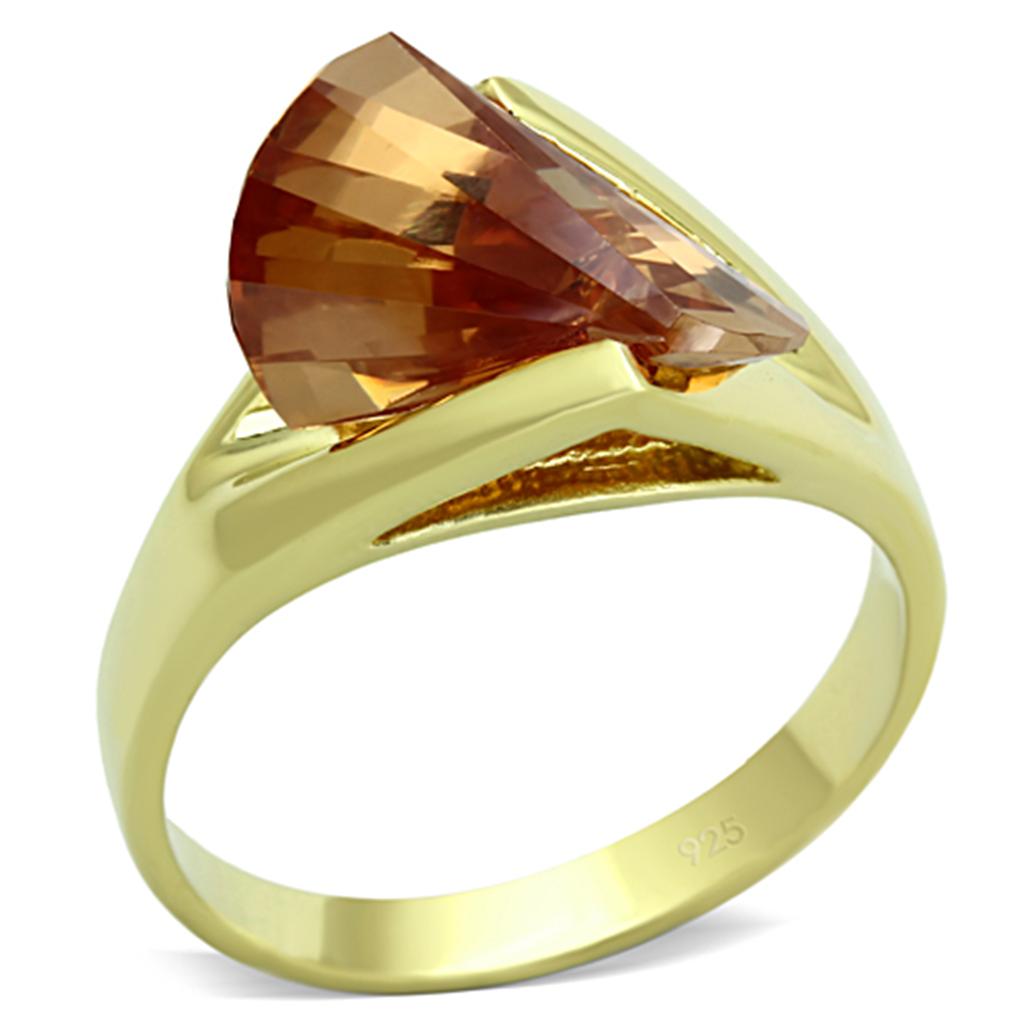 JCES645 Gold 925 Sterling Silver Ring with AAA Grade CZ in Champagne
