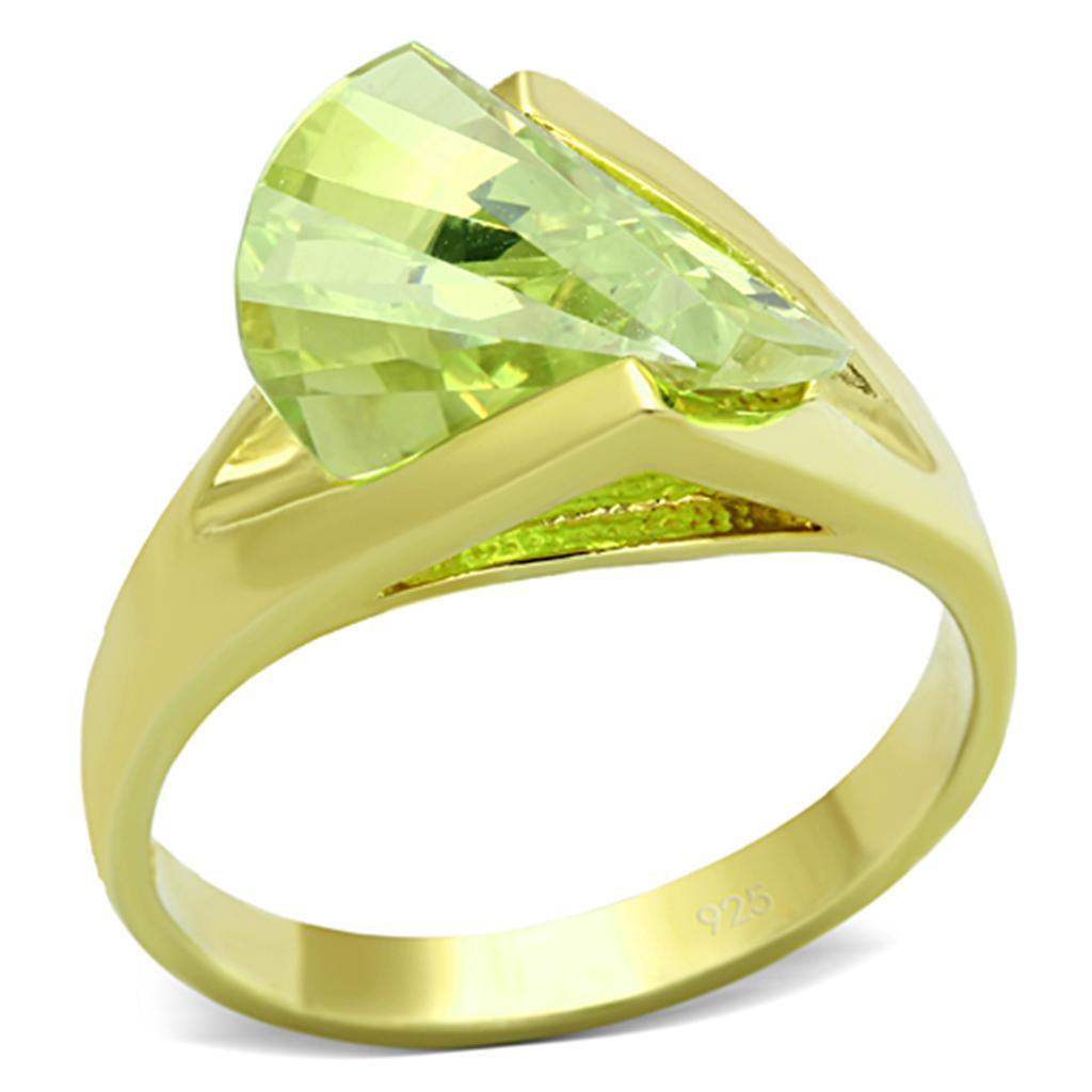 JCES647 Gold 925 Sterling Silver Ring with AAA Grade CZ in Apple Green color
