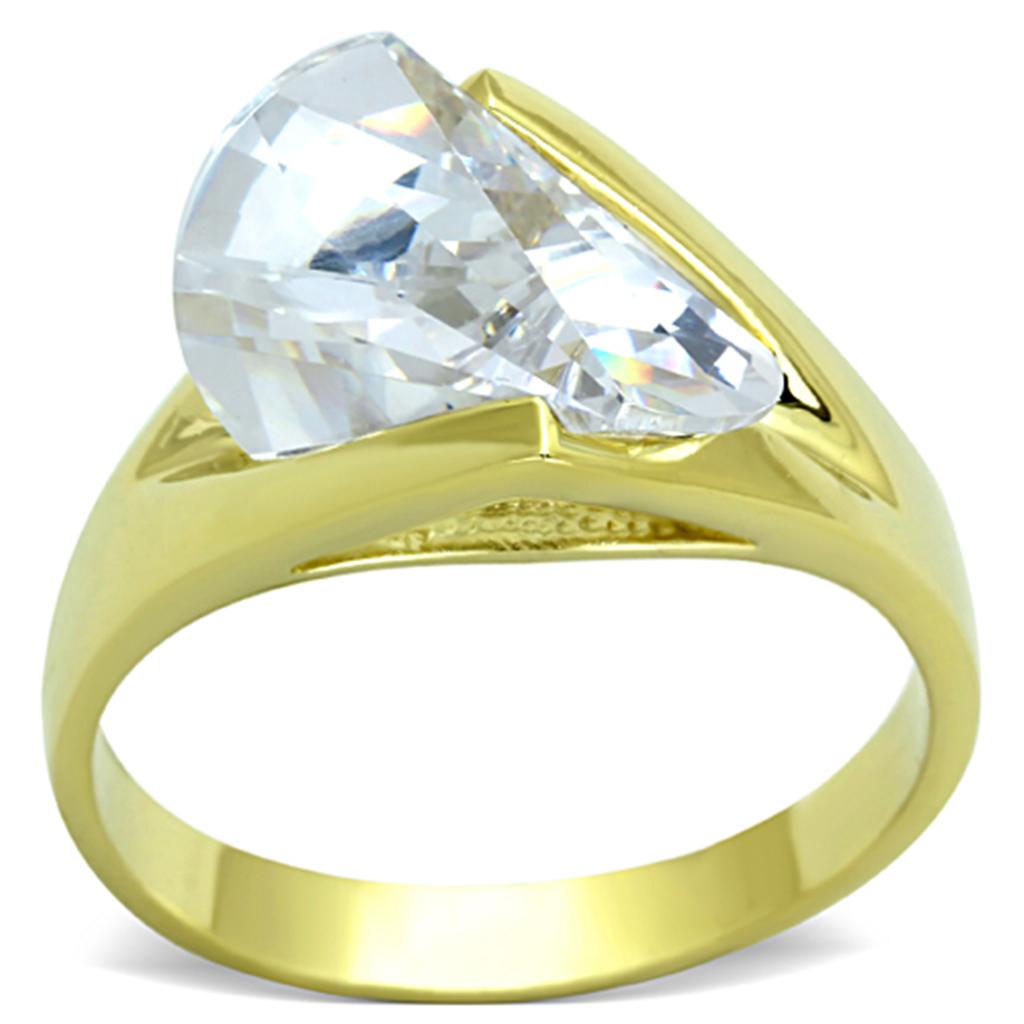 JCES651 Gold 925 Sterling Silver Ring with AAA Grade CZ in Clear