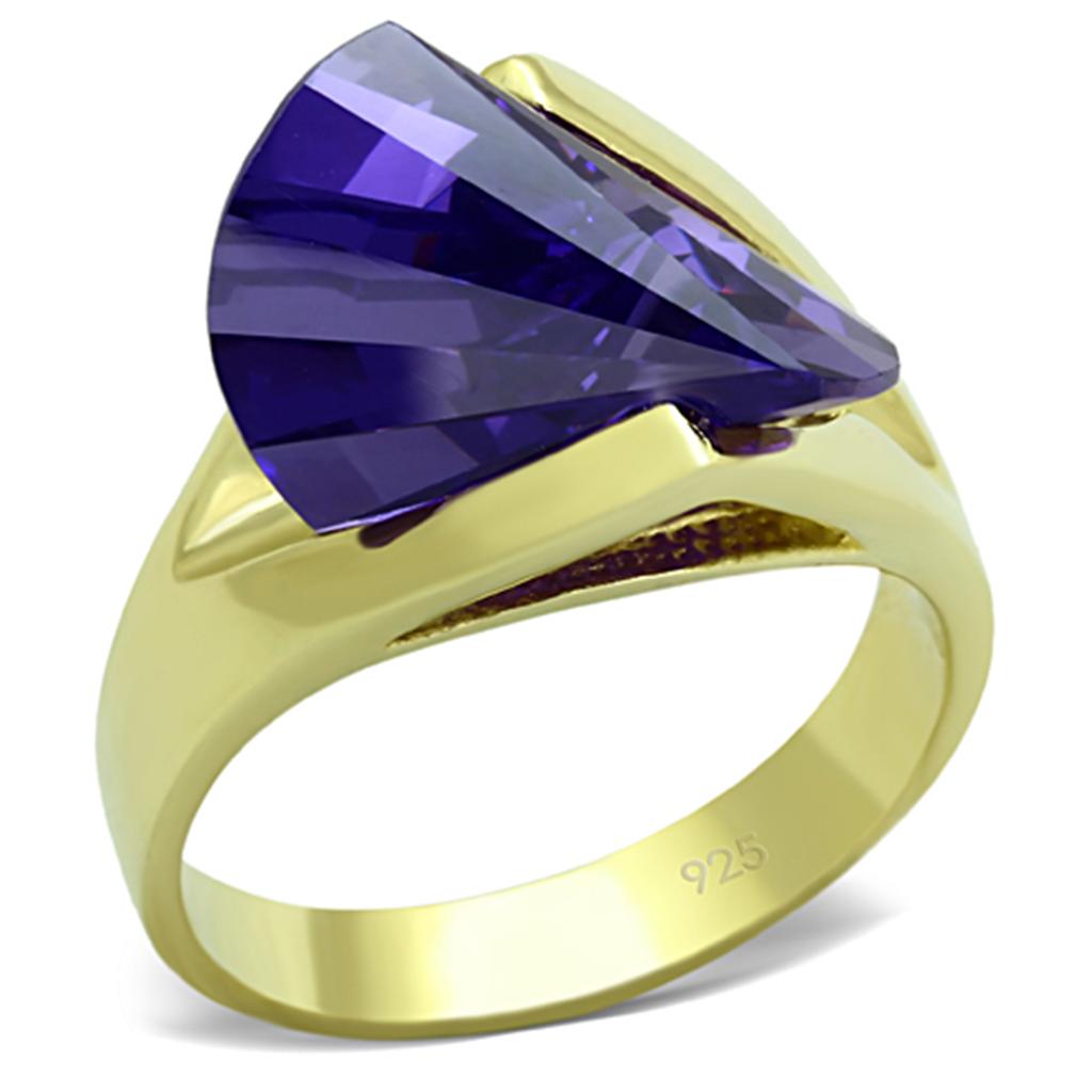 JCES656 Gold 925 Sterling Silver Ring with AAA Grade CZ in Tanzanite