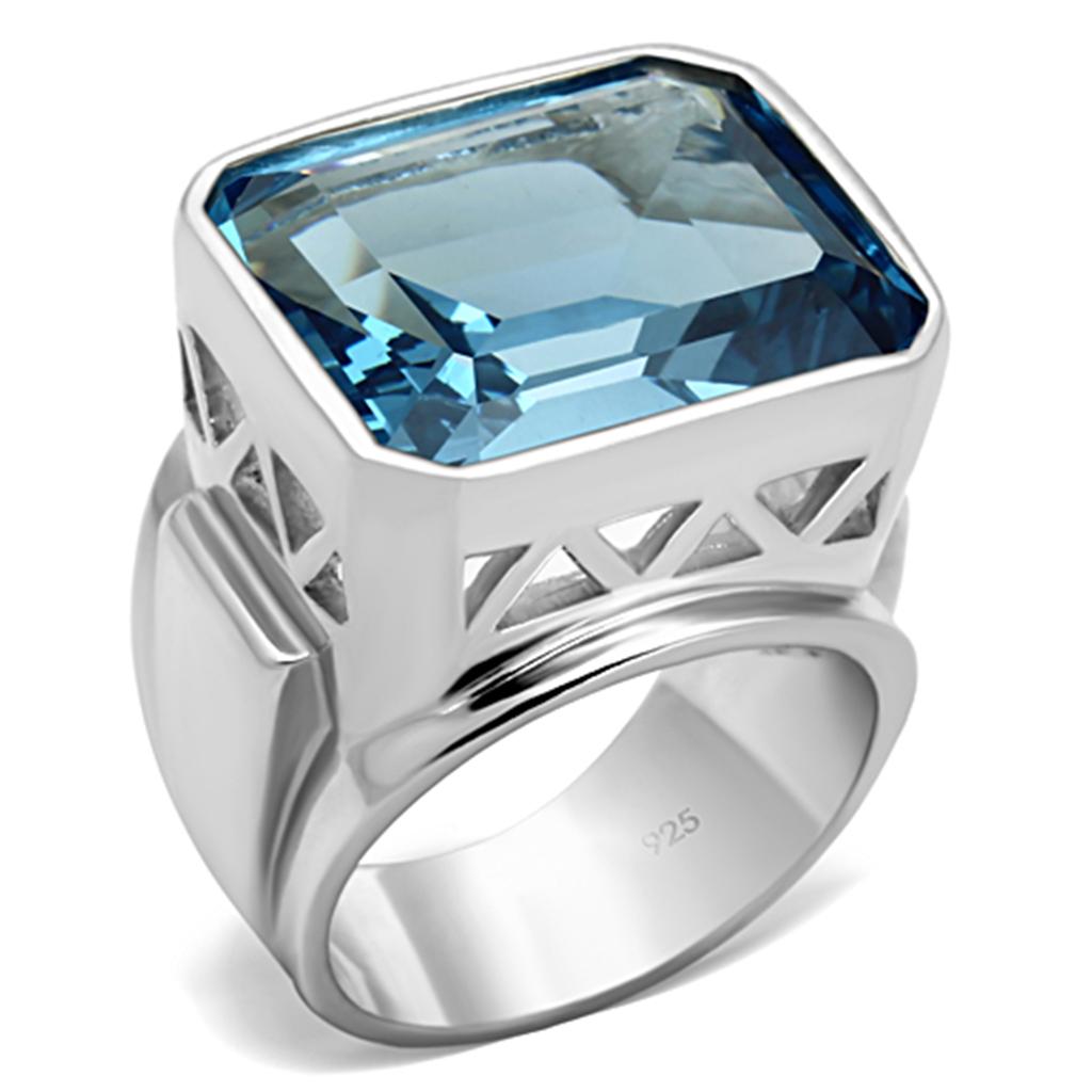 JCES669 Silver 925 Sterling Silver Ring with Synthetic Spinel in Sea Blue