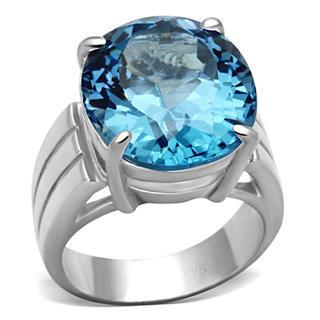 JCES676 Silver 925 Sterling Silver Ring with Synthetic Spinel in Sea Blue