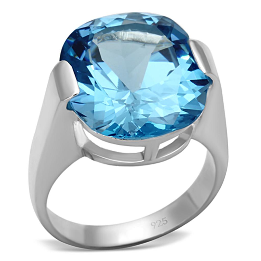 JCES687 Silver 925 Sterling Silver Ring with Synthetic Spinel in Sea Blue