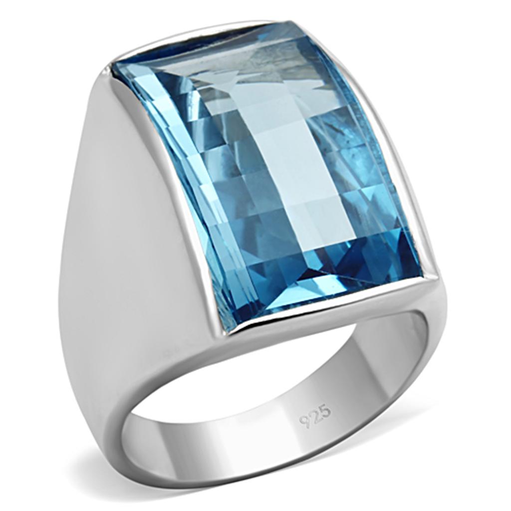 JCES691 Silver 925 Sterling Silver Ring with Synthetic Spinel in Sea Blue
