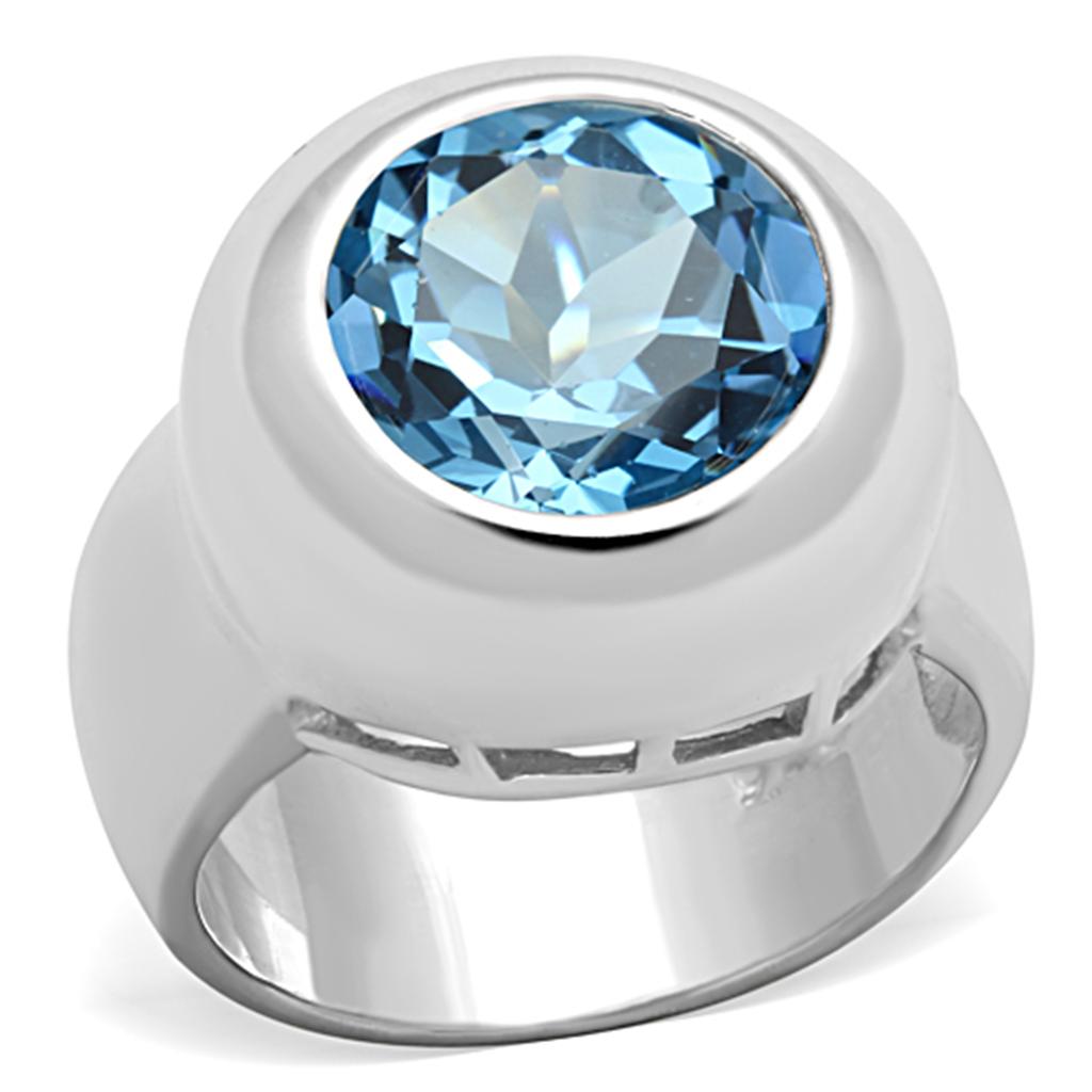 JCES737 Silver 925 Sterling Silver Ring with Synthetic Spinel in Sea Blue