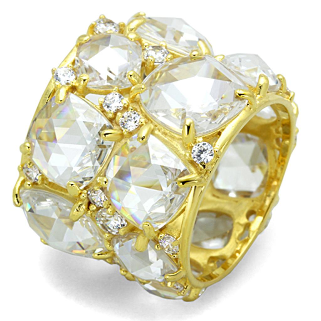 JCES765 Gold 925 Sterling Silver Ring with AAA Grade CZ in Clear