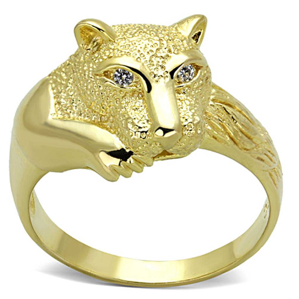 JCES770 Gold 925 Sterling Silver Ring with AAA Grade CZ in Clear