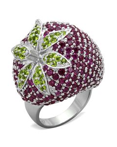 JCES774 Rhodium 925 Sterling Silver Ring with AAA Grade CZ in Multi Color