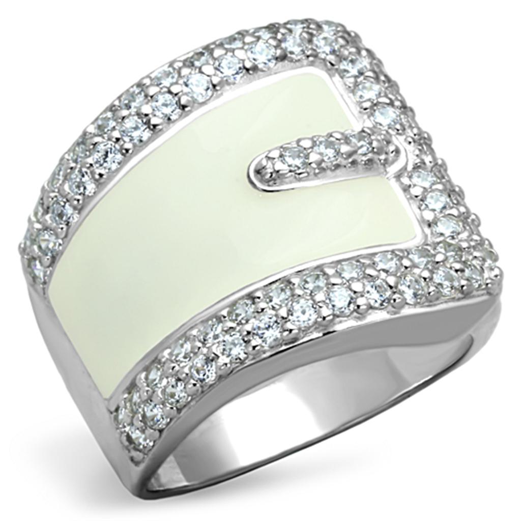 JCES804 Rhodium 925 Sterling Silver Ring with AAA Grade CZ in Clear