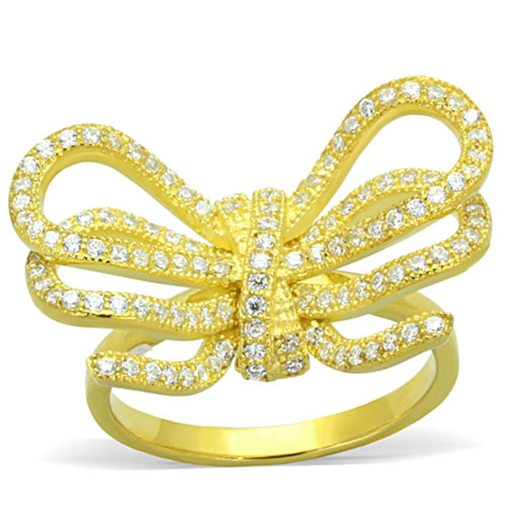 JCES809 Gold 925 Sterling Silver Ring with AAA Grade CZ in Clear