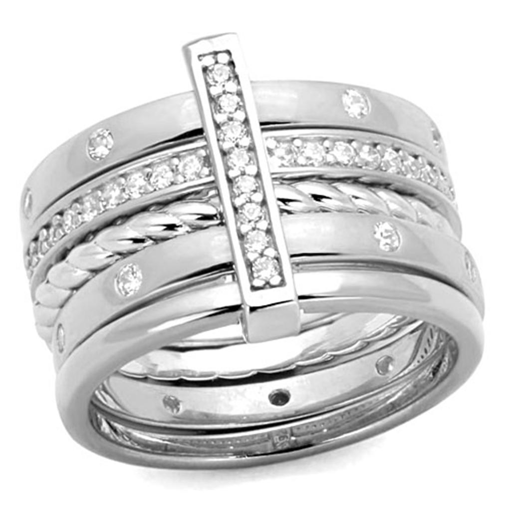 JCES814 Rhodium 925 Sterling Silver Ring with AAA Grade CZ in Clear