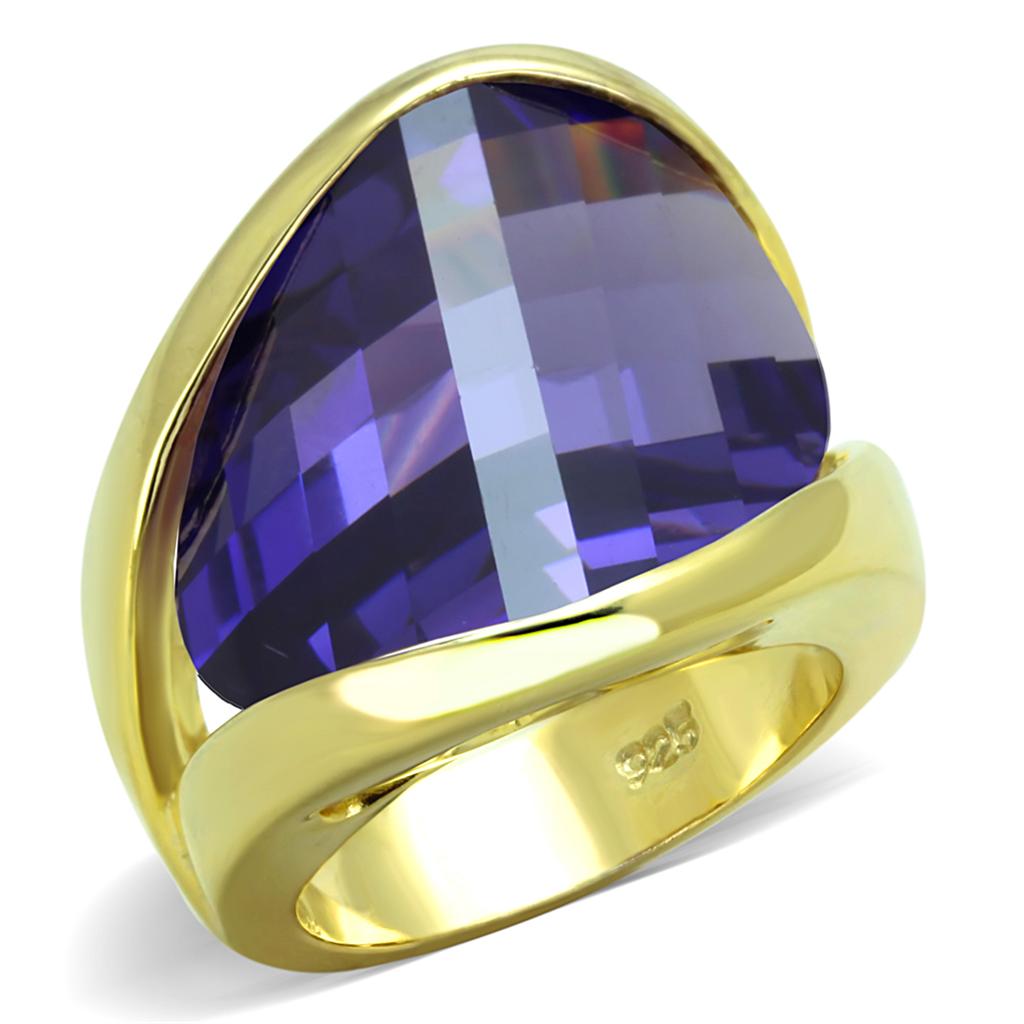 JCES821 Gold 925 Sterling Silver Ring with AAA Grade CZ in Tanzanite