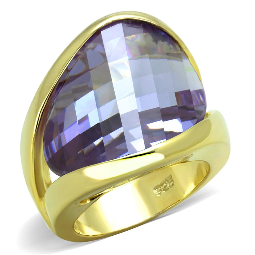 JCES822 Gold 925 Sterling Silver Ring with AAA Grade CZ in Amethyst