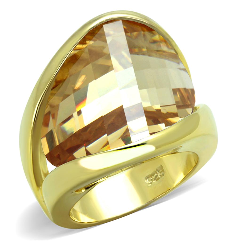 JCES824 Gold 925 Sterling Silver Ring with AAA Grade CZ in Champagne