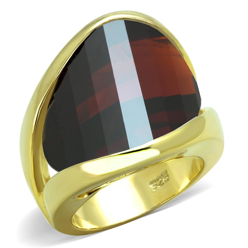 JCES827 Gold 925 Sterling Silver Ring with AAA Grade CZ in Garnet