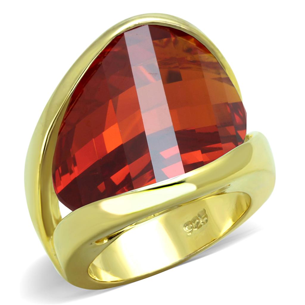 JCES828 Gold 925 Sterling Silver Ring with AAA Grade CZ in Orange