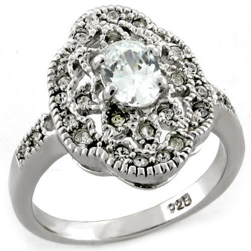 JCE3818 Rhodium 925 Sterling Silver Ring with AAA Grade CZ in Clear