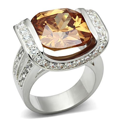 JCE006 Silver 925 Sterling Silver Ring with AAA Grade CZ in Champagne