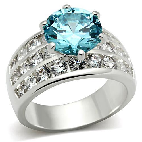 JCE010 Silver 925 Sterling Silver Ring with AAA Grade CZ in Sea Blue