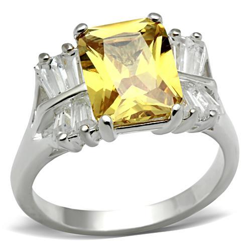 JCE012 Silver 925 Sterling Silver Ring with AAA Grade CZ in Topaz