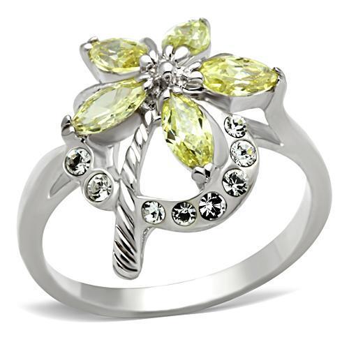 JCE013 Silver 925 Sterling Silver Ring with AAA Grade CZ in Apple Green color