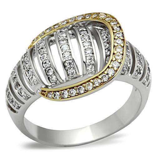 JCE015 Gold+Rhodium 925 Sterling Silver Ring with AAA Grade CZ in Clear