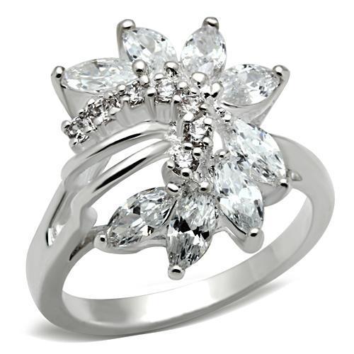 JCE018 Silver 925 Sterling Silver Ring with AAA Grade CZ in Clear