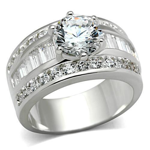 JCE019 Silver 925 Sterling Silver Ring with AAA Grade CZ in Clear