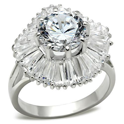 JCE020 Silver 925 Sterling Silver Ring with AAA Grade CZ in Clear