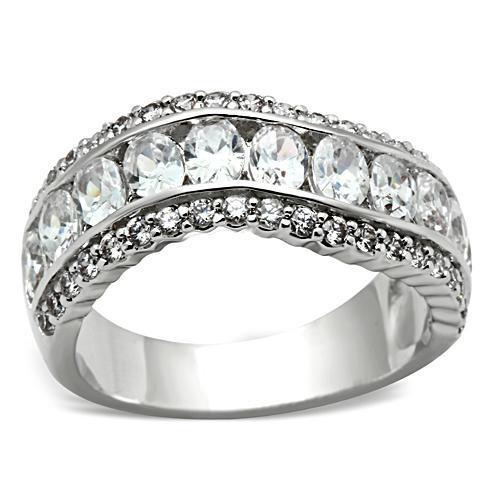 JCE029 Silver 925 Sterling Silver Ring with AAA Grade CZ in Clear
