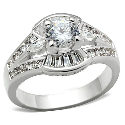 JCE030 Silver 925 Sterling Silver Ring with AAA Grade CZ in Clear