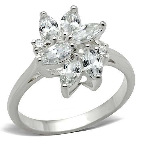 JCE055 Silver 925 Sterling Silver Ring with AAA Grade CZ in Clear