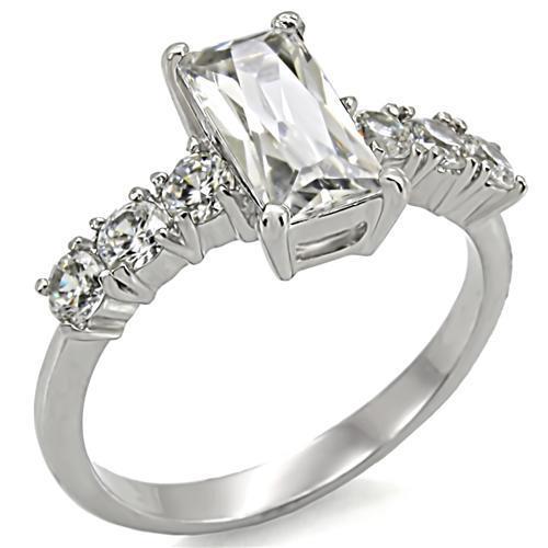 JCE002 High polished (no plating) Stainless Steel Ring with AAA Grade CZ in Clear